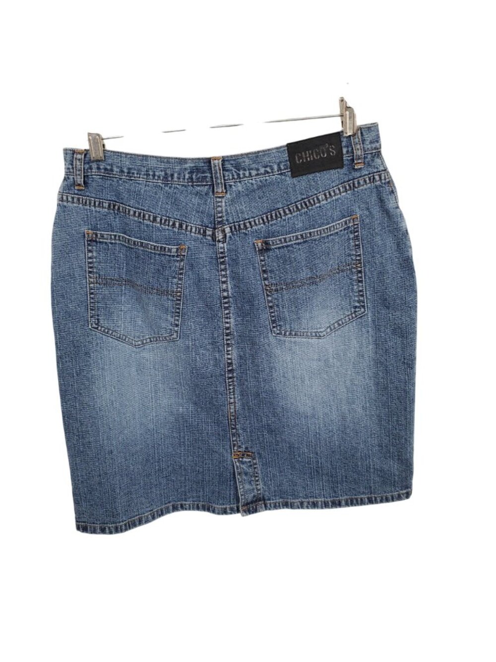 Chicos Denim 2 Size L Skirt Denim Blue Jean Mid Rise Stretch Crosshatch Casual - Picture 2 of 10